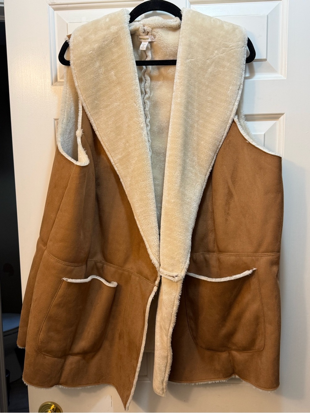 Women's Tan Faux-Suede Vest with Cream Sherpa Lining